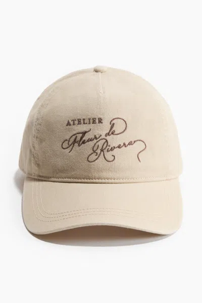 H&m Cotton Twill Cap In Beige/atelier Fleur De Rivera