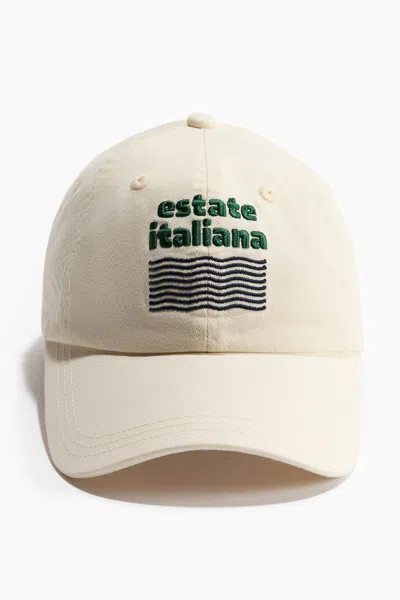 H&m Cotton Twill Cap In Cream/estate Italiana