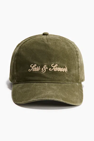H&m Cotton Twill Cap In Khaki Green/sass & Savoir