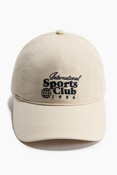 H&m Cotton Twill Cap In Light Beige/sports Club