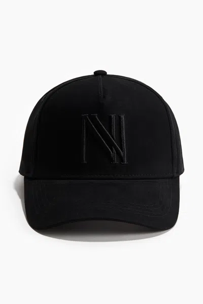 H&m Cotton Twill Cap With Motif In Black/n