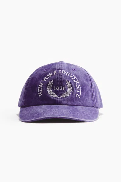 H&m Cotton Twill Cap With Motif In Purple/new York University