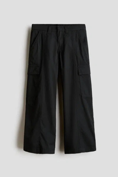 H&m Kids'  Cotton Twill Cargo Trousers In Black