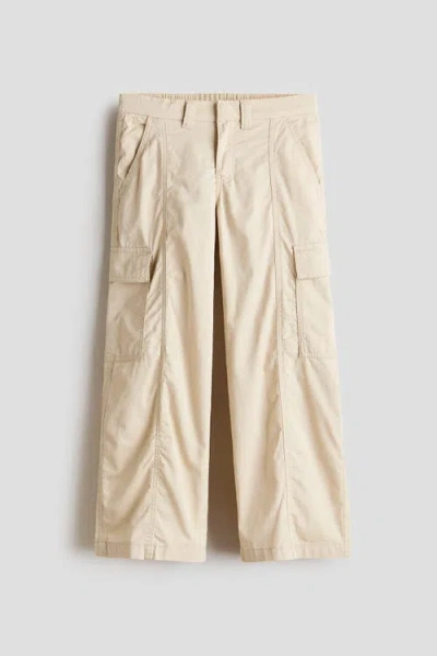 H&m Kids'  Cotton Twill Cargo Trousers In Nude