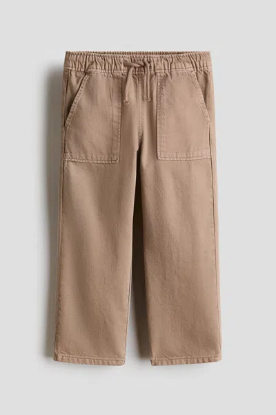 H&m Kids' Cotton Twill Joggers In Brown