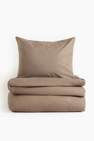 H&m Cotton Twin Duvet Cover Set In Brown
