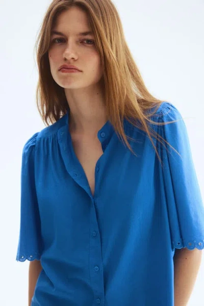 H&m Cotton-blend Blouse In Blue