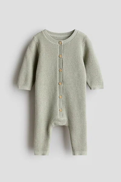 H&m Babies' Cotton-knit Jumpsuit In Gray