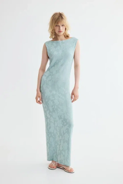 H&m Cowl-back Jacquard-jersey Dress In Blue