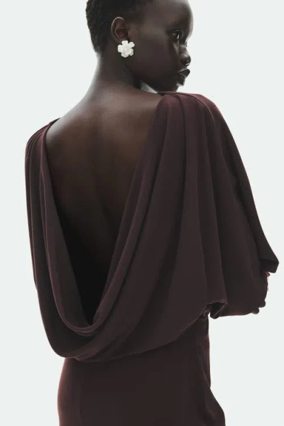 H&m Cowl-back Jersey Dress In Brown