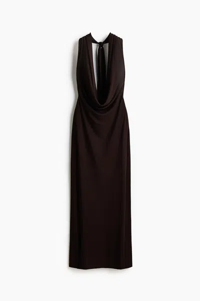 H&m Cowl-neck Maxi Dress In Dark Brown