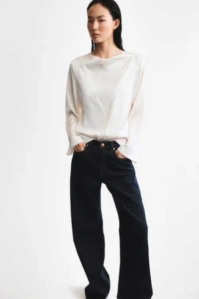 H&m Cowl-neck Satin Blouse In White