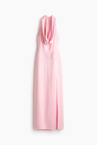 H&m Cowl-neck Satin Dress In Pink