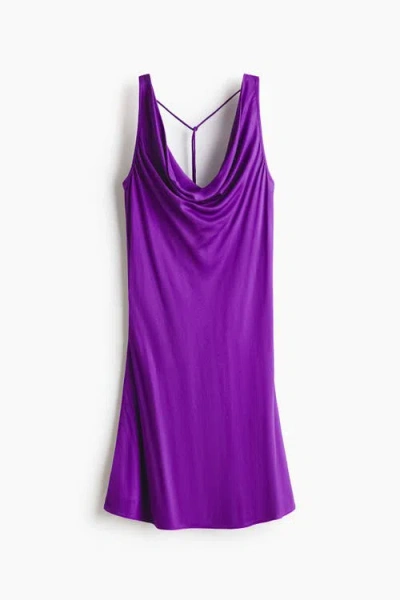 H&m Cowl-neck Satin Dress In Purple
