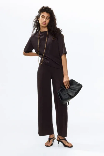H&m Crease-front Jersey Trousers In Brown