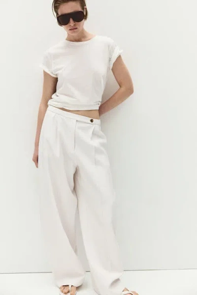 H&m Crease-leg Barrel Trousers In White