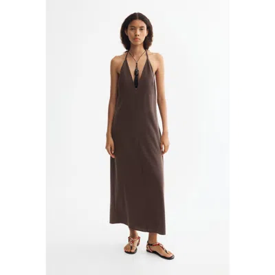H&m Crêpe Halterneck Dress In Brown