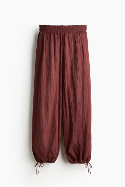 H&m Crinkled Beach Trousers In Burgundy