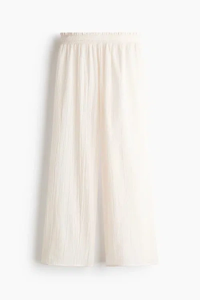 H&m Crinkled Beach Trousers In White