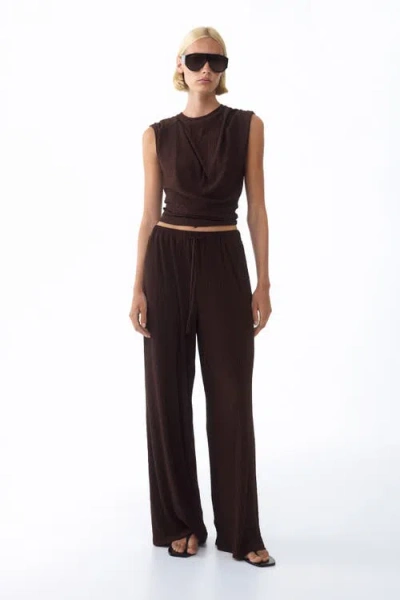 H&m Crinkled Drawstring Pants In Brown