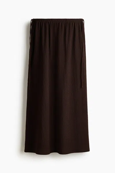 H&m Crinkled Drawstring Skirt In Brown