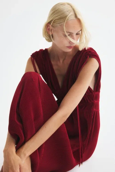 H&m Crinkled Drawstring-detail Dress In Red