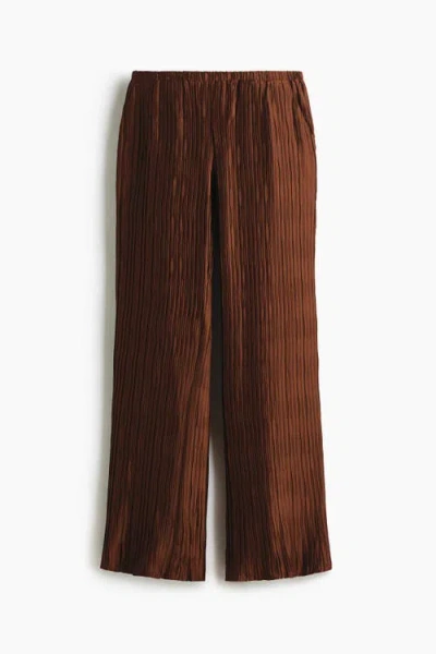 H&m Crinkled Pull-on Trousers In Brown