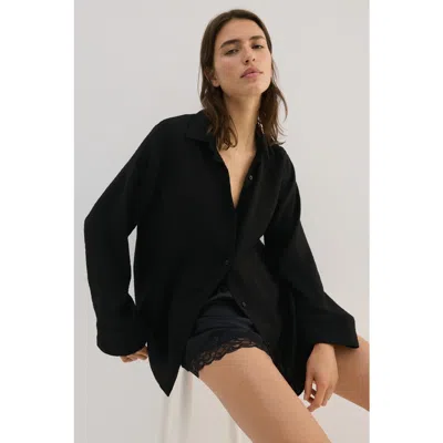 H&m Crinkled Viscose-blend Shirt In Black