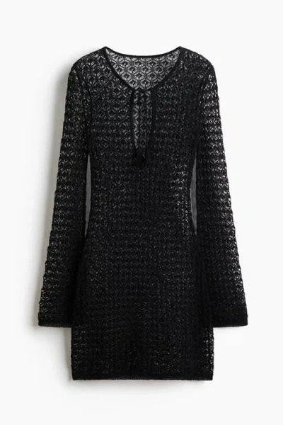 H&m Crochet-look Beach Dress In Black