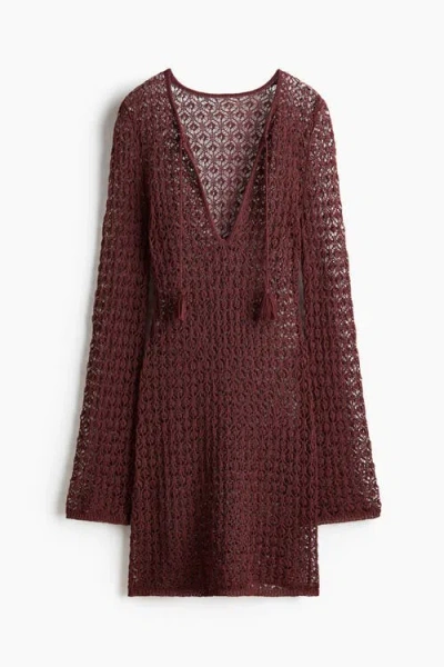 H&m Crochet-look Beach Dress In Brown