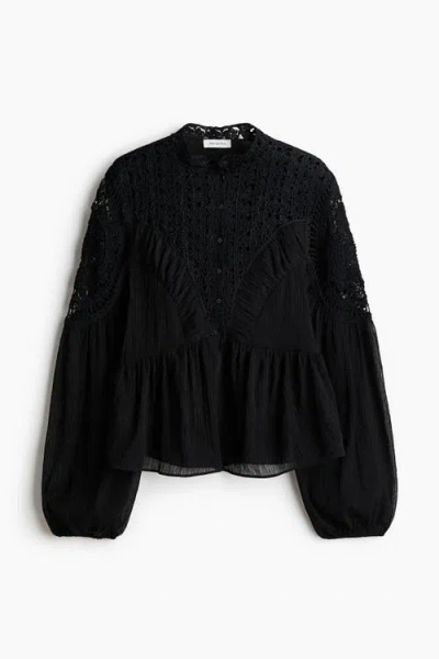 H&m Crochet-look Blouse In Black