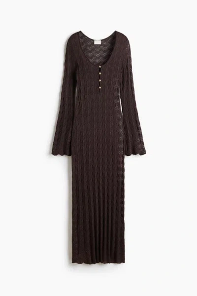 H&m Crochet-look Button-top Dress In Brown