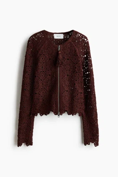 H&m Crochet-look Cardigan In Brown