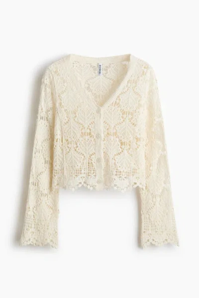 H&m Crochet-look Cotton Cardigan In Nude