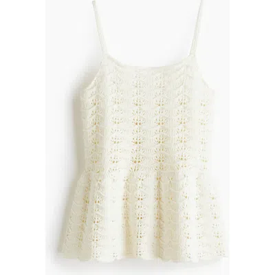 H&m Crochet-look Peplum Top In White