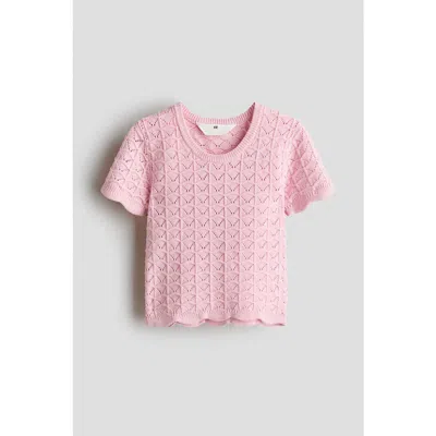 H&m Kids'  Crochet-look Pointelle-knit Top In Pink