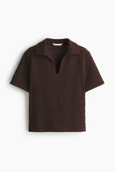 H&m Crochet-look Polo Shirt In Brown