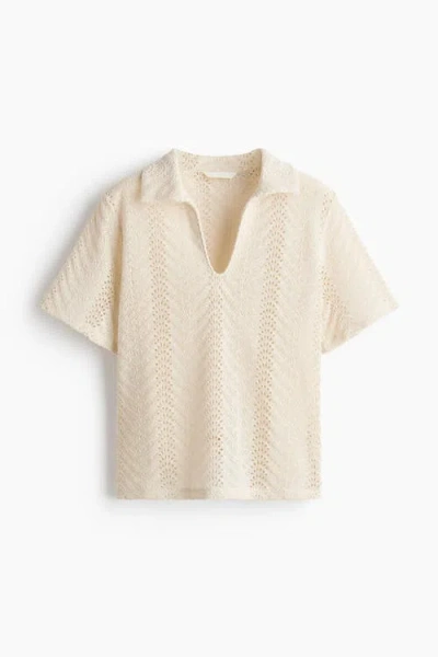 H&m Crochet-look Polo Shirt In Yellow