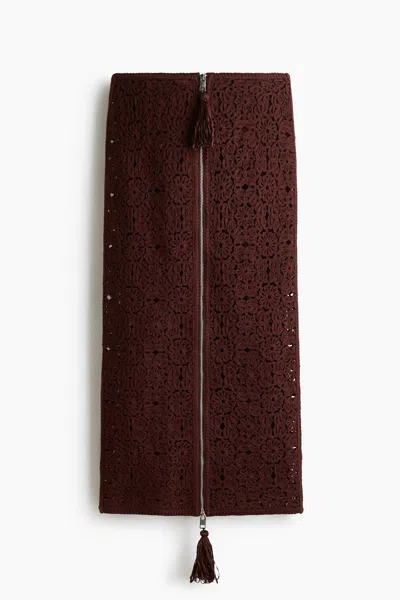 H&m Crochet-look Skirt In Brown