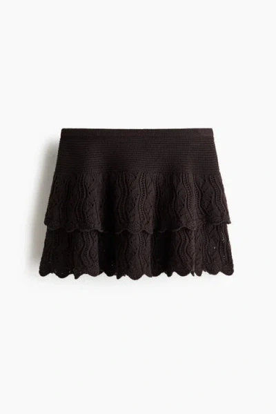 H&m Crochet-look Tiered Skirt In Brown