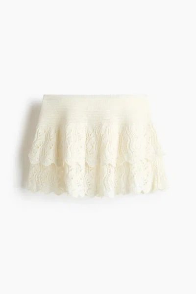 H&m Crochet-look Tiered Skirt In Neutral