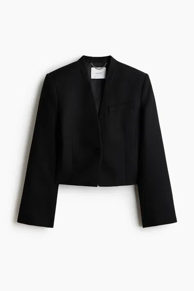 H&m Cropped Belt-detail Jacket In Black