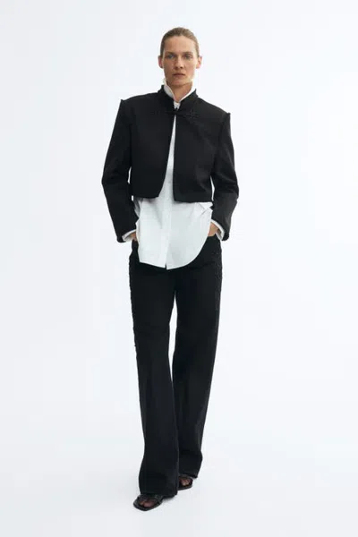 H&m Cropped Braid-detail Jacket In Black