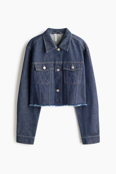 H&m Cropped Denim Jacket In Blue