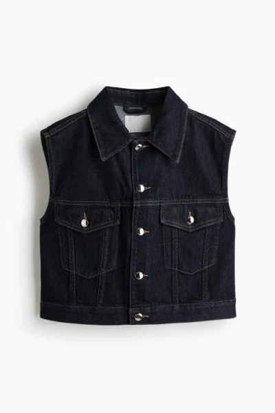 H&m Cropped Denim Waistcoat In Black