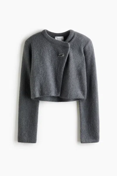 H&m Cropped Mohair-blend Cardigan In Gray