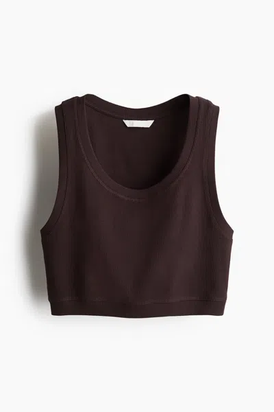 H&m Cropped Ribbed Tank Top In Burgundy