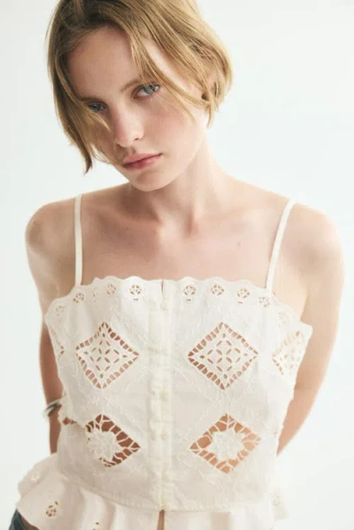 H&m Cropped Top With Eyelet Embroidery In White