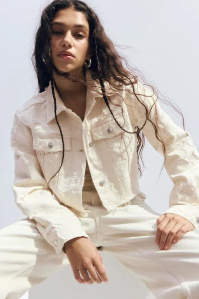 H&m Cropped Twill Jacket In Neutral