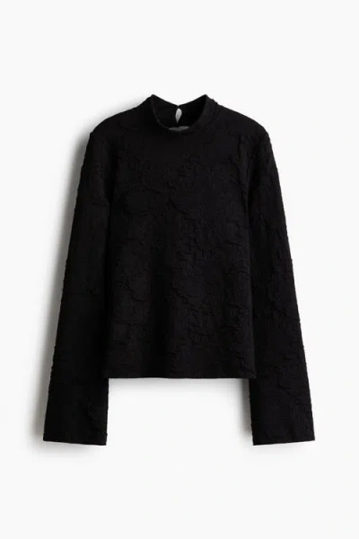 H&m Cut-out Jacquard Jersey Top In Black